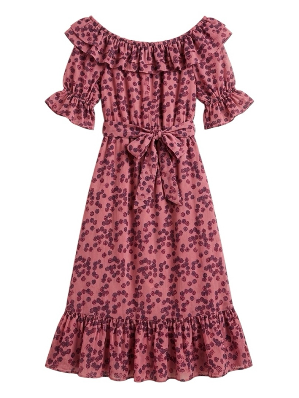 Juicy Couture Rose Pink Floral Off-Shoulder Ruffle Midi Dress - Picture 3 of 4